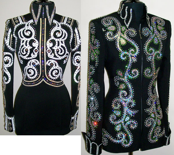 Black showmanship Jackets with metallic leather appliques