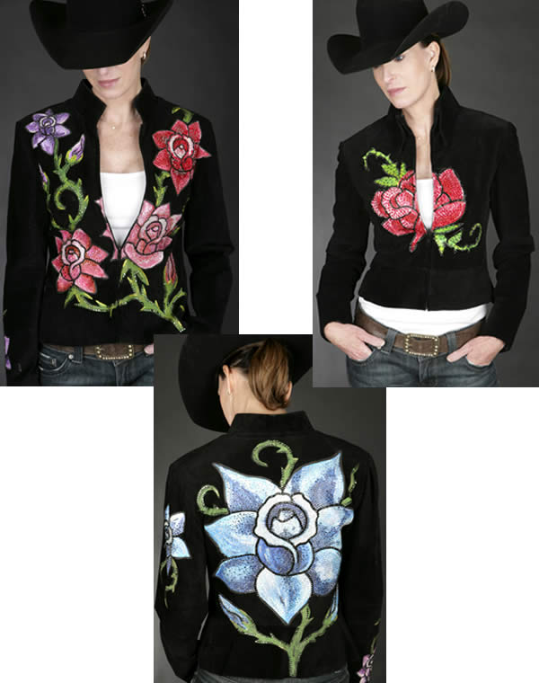 black pigsuede jackets with painted flowers
