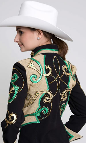 Jacket with gold and green metallic leather trim