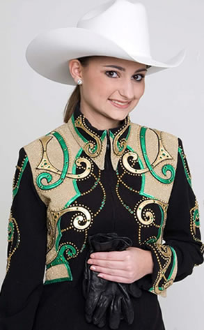 Jacket with gold and green metallic leather trim