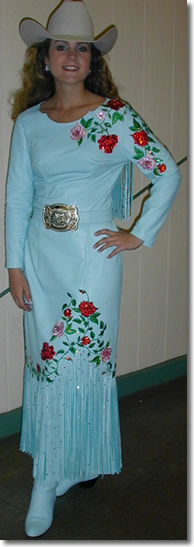 robin's egg blue lambskin leather rodeo queen dress