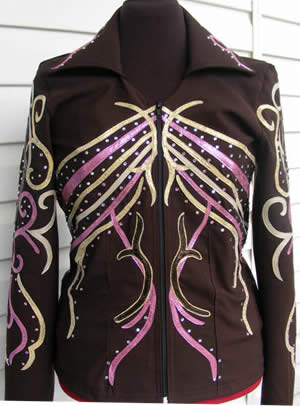 Showmanship coat with medium blue and white lambskin and silver ice leather appliques