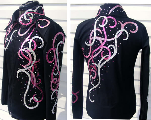 Appliques on this shirt are made of fuchsia, pink magnolia and silver ice leather