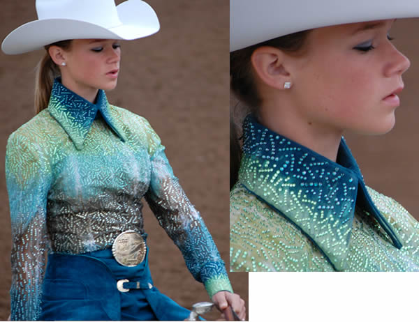 turquoise pigsuede chaps, collar and cuffs