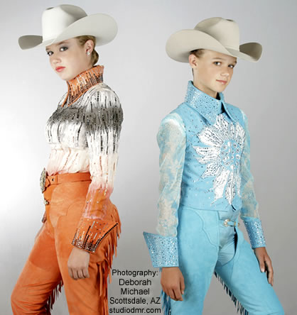 burnt orange lambskin and turquoise lambskin Show Apparel