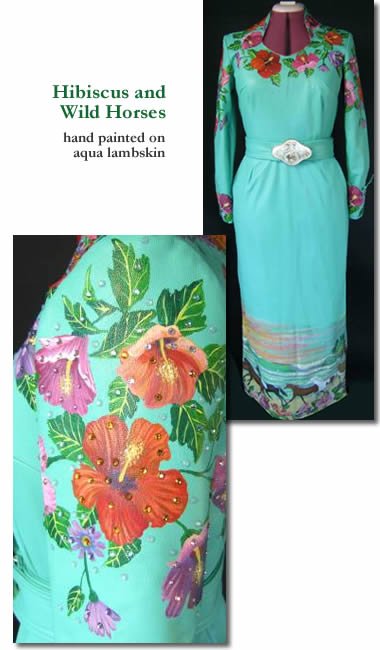 aqua lambskin leather rodeo queen dress with painted flowers