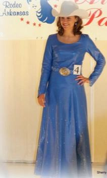 Jaycee Benson wears a royal blue lambskin dress