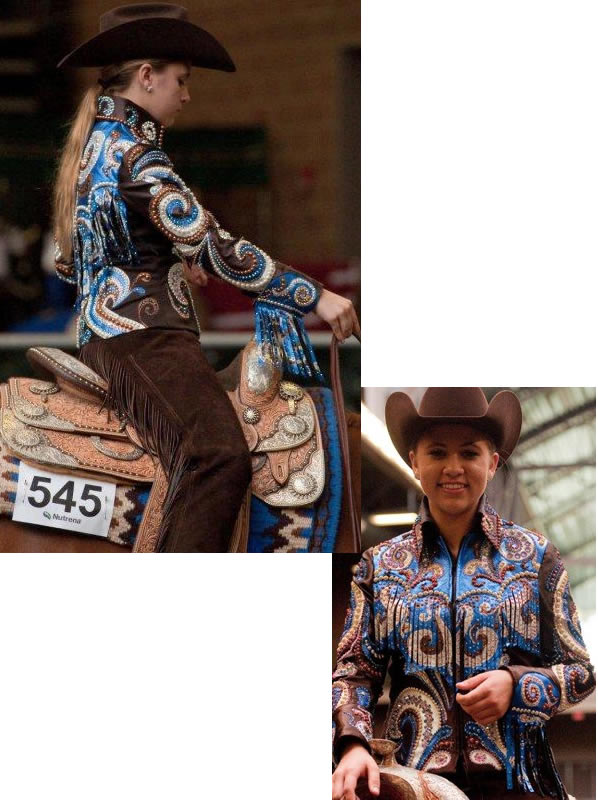 This young lady is wearing a showmanship outfit designed and sewn by her mom. WOW!