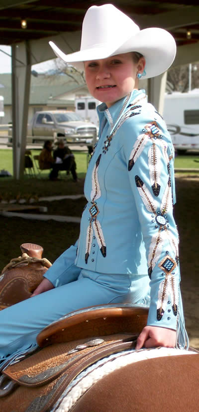 Paxton wearing a light blue lambskin western pleasure jacket