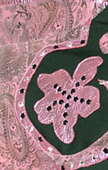 close-up of pink paisley appliques