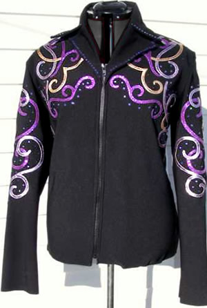Showmanship coat with medium blue and white lambskin and silver ice leather appliques