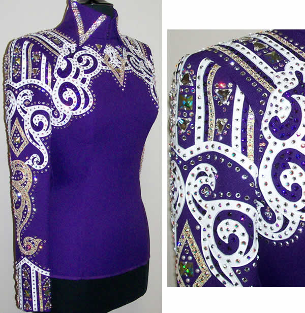 purple shirt with silver ice  leather appliques