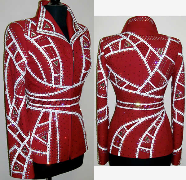 red showmanship jacket with white lambskin appliques.