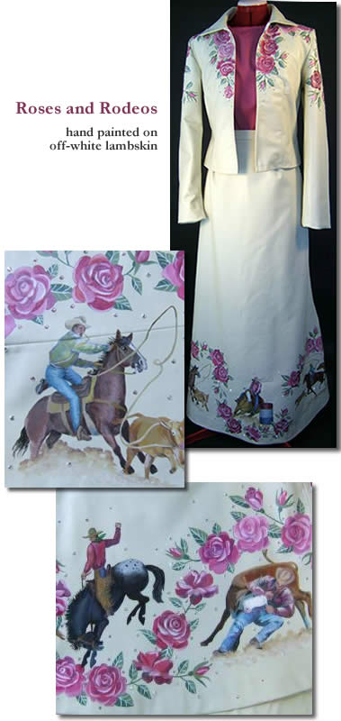 off-white lambskin leather rodeo queen suit with painted roses and rodeos design