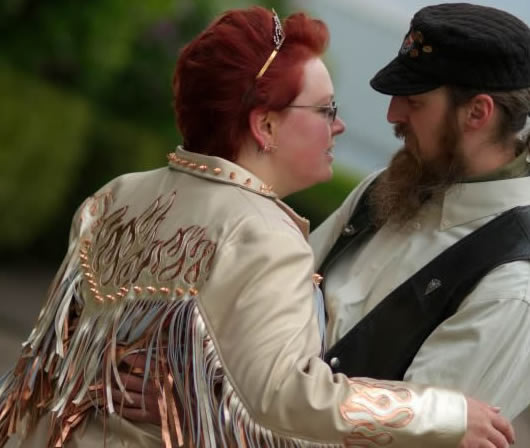 back view of leather wedding gown