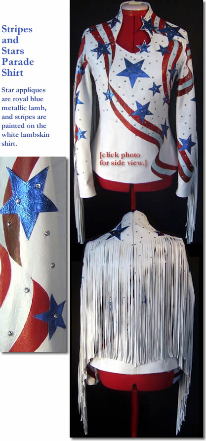 Stripes and Stars White Lambskin Leather Parade Shirt with painted stripes and royal blue metallic leather stars