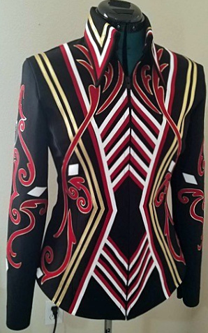 Black Jacket with red, white, and gold leather trim