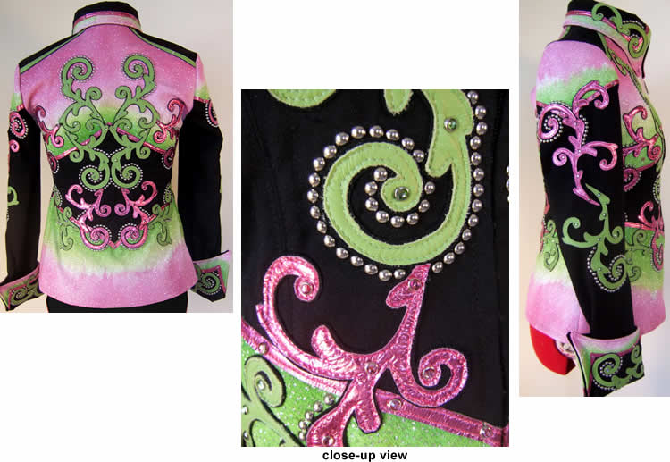 Windsor Jacket, featuring light green cowhide and fuchsia metallic