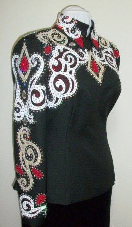 Showmanship coat with medium blue and white lambskin and silver ice leather appliques