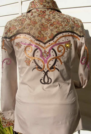 Showmanship coat with medium blue and white lambskin and silver ice leather appliques