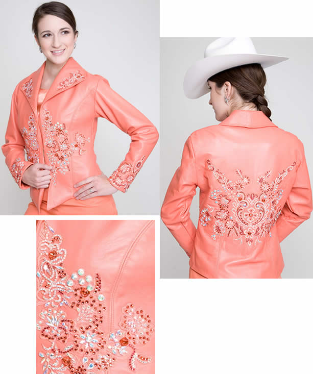 Off-white lambskin rodeo queen suit with painted rose and rodeo appliques