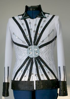 black lambskin appliques on a white jacket.