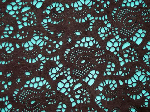 black suede paisley laser-cut lace leather swatch