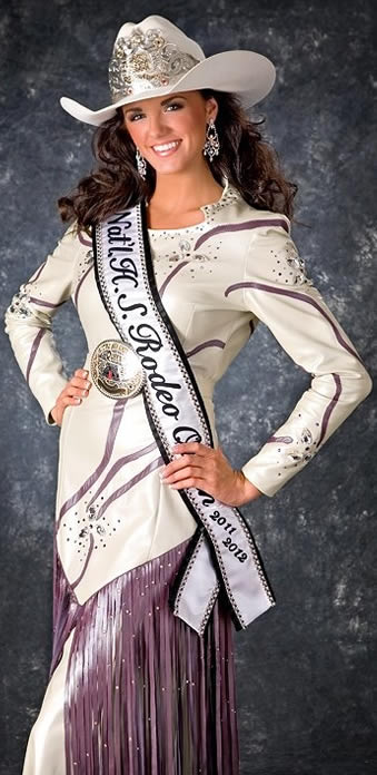 Dakota Passey, Nat'l High School Rodeo Queen 2011-2012 wears a dress made from D'Anton Leather.