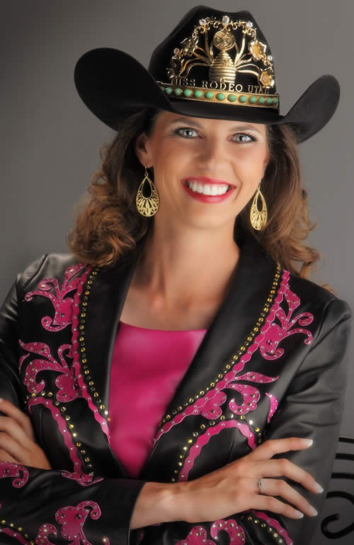 Jamie Udell, Miss Rodeo Utah 2011 in black lambskin jacket & fuchsia lamskin shell