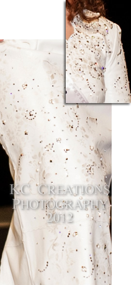 Close-up of Jessa Chitwood's white lambskin dress
