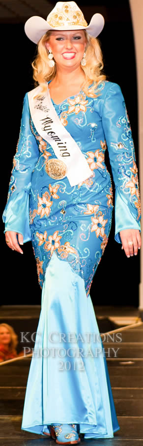 Kimberly Kuhn, Miss Rodeo Wyoming 2012 in a Malibu Lambskin dress