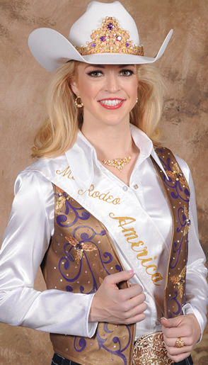 Katherine Merck, Miss Rodeo America 2016, wearing a pearlized bronze lambskin leather vest