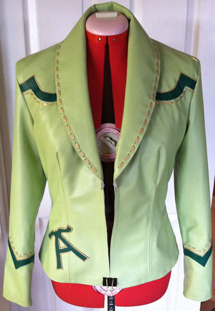 mint lambskin jacket with emerald lamb and gold metallic leather appliques