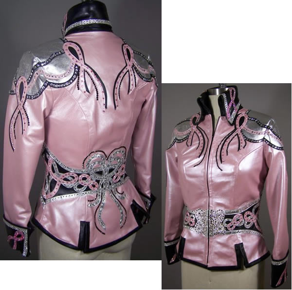 black shirt with clear blue and turquoise metallic leather.