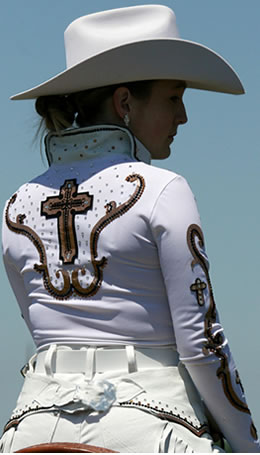 laser-cut appliques in a white shirt