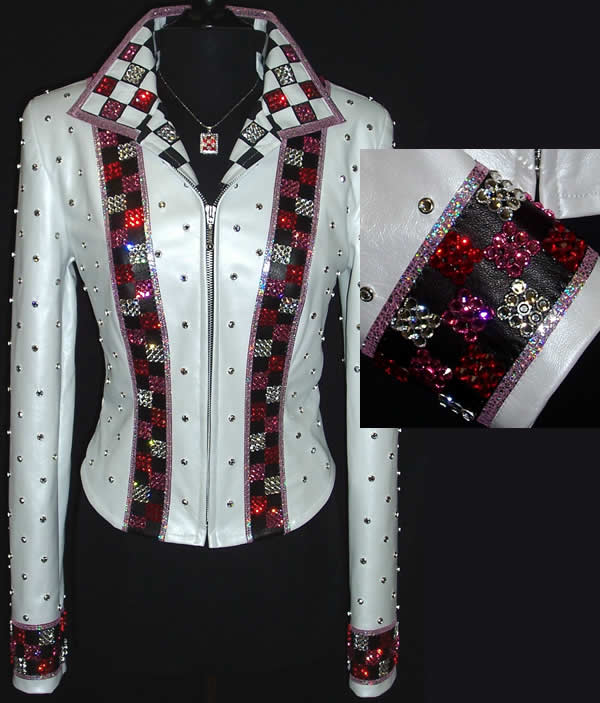 Black Showmanship Jacket with white lambskin appliques