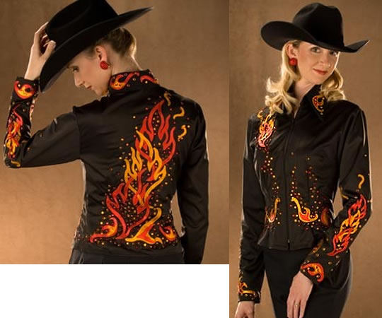 red and candied mango metallic leather  appliques on a black shirt
